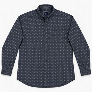 Artistry in Motion Mens Slim Fit Button Down Shirt Gray Geometric Print Large